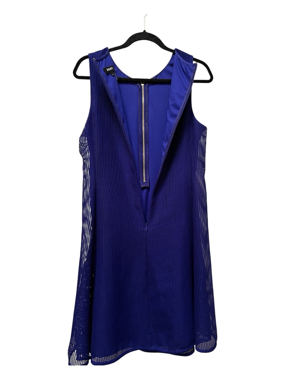 DKNY Blue Mesh Midi Dress Size 12 Fit & Flare Sleeveless A-Line Zip Front - Picture 6 of 9